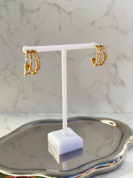 Gold & Pearl Hoops Earrings